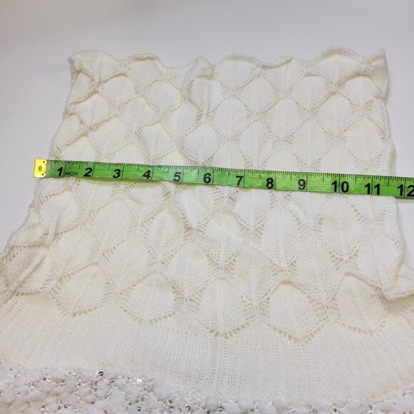 Glitter Sparkly Knit Long Sleeve Turtleneck White Poncho - Picture 6 of 11
